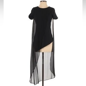 Unique one of a kind Black Top with midi length sheer asymmetrical overlay